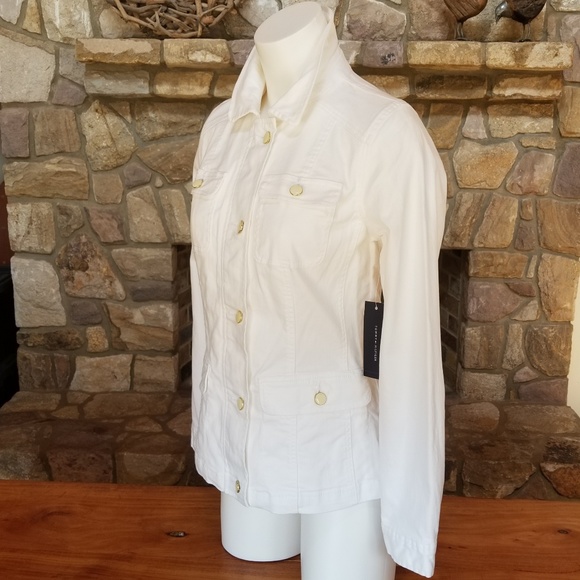 Tommy Hilfiger Jean Jacket Size Small White Gold - Picture 2 of 11